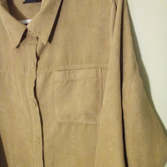 Fuda Shirt Women 1X Long Sleeve Button Up Suede Soft Tan - Picture 7 of 13